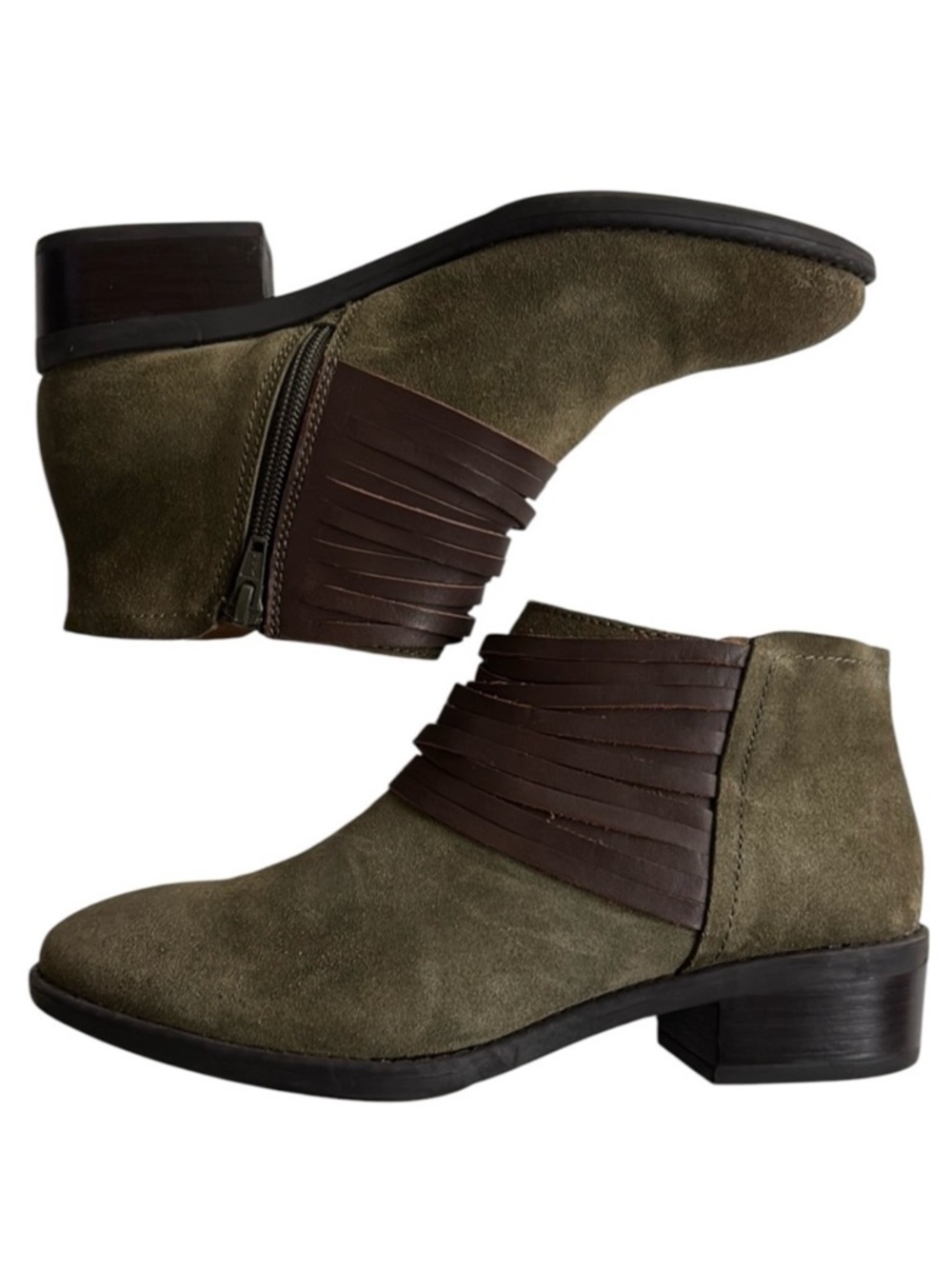 EUC Comfortiva Leather Corliss Ankle Boots Olive Brown Size 7 1/2 Wide Width